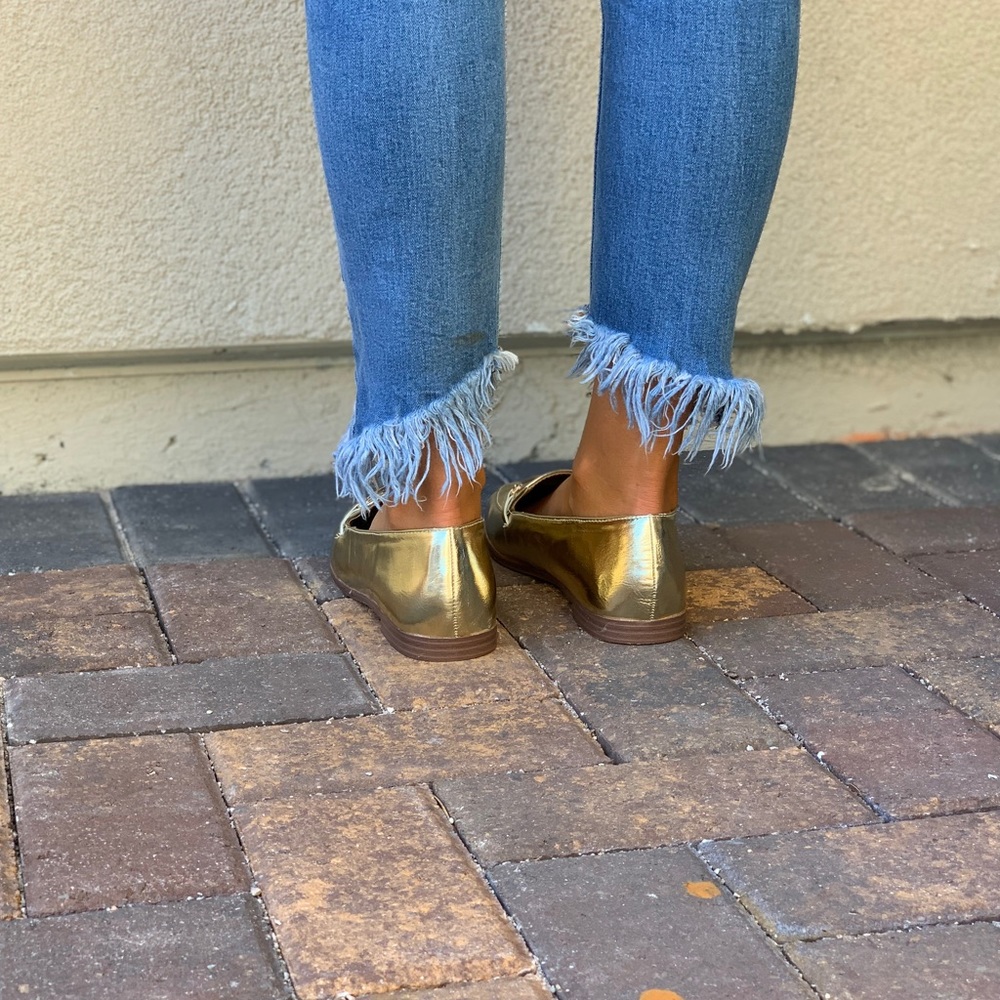 Gold Bar Hardware Slip On Boyfriend Loafers - Picture 7 of 8